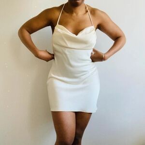 Zara cream satin cowl neck mini dress